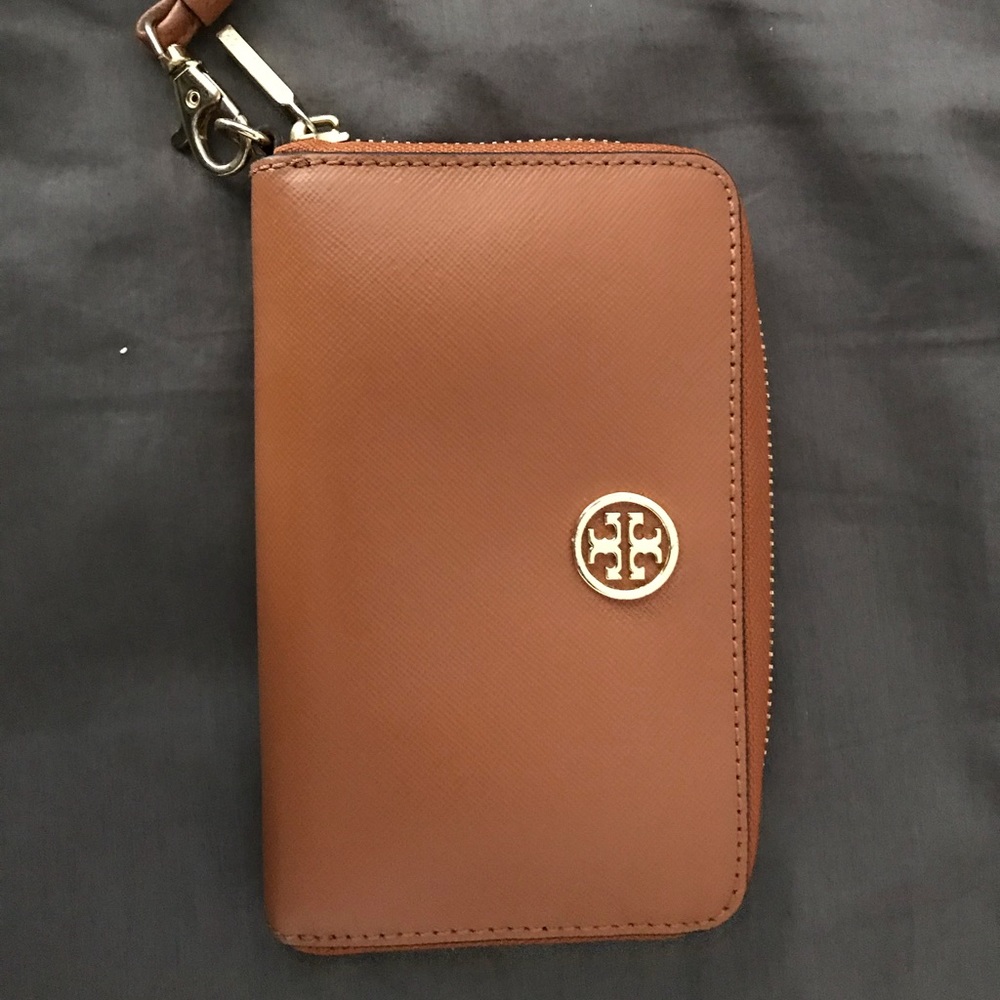Tory Burch camel wristlet